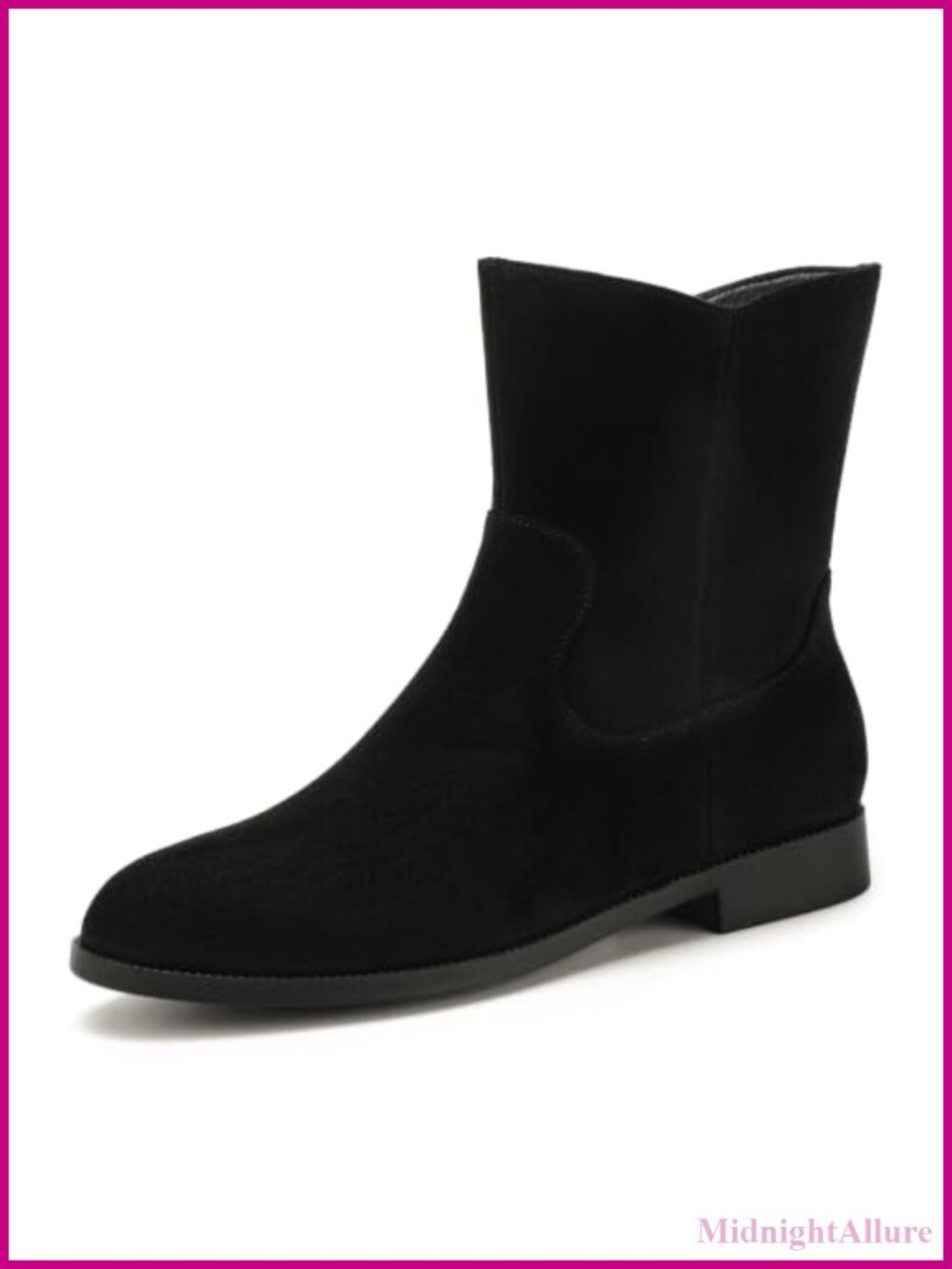 Flat Ankle Boots Stacked Low Heel V-Cut Booties Side Zip